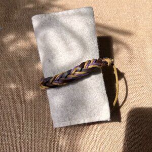 Purple yellow leather braided chevron adjustable bracelet farm ranch western